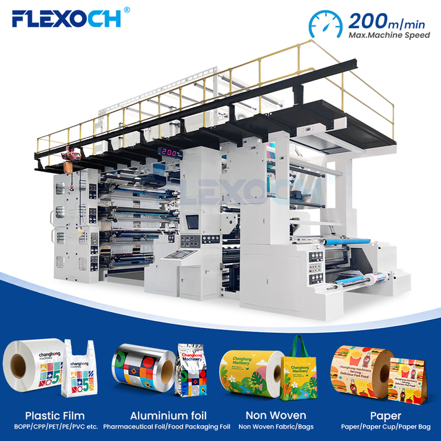 Automatic 8 Color Stack Type Flexographic Printing Machine for Plastic Film Packaging BOPP PET PE Nylon