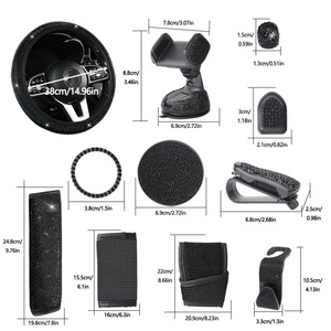 11pcs Leather <strong>Car</strong> Steering Wheel <strong>Seat</strong> Belt Phone Holder Sunglasses <strong>Clip</strong> S Hook Cup Mat Set With Rhinestone Accents - Product Image 6