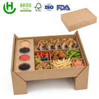 Kartonnen verpakking met compartimenten voor sushi catering, draagbaar, op maat gemaakt, geschikt voor snacks, bijgerechten, sauzen, restaurants.