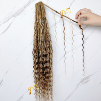 Ekstensi Rambut Rajut Boho Box Braids Remy India dengan Ujung Keriting untuk Wanita, Bebas Proses Kimia, Rambut Goldleaf