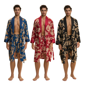 Batas de Lujo para <span class=keywords><strong>Hombre</strong></span>, Estilo Kimono, de Satén Transpirable, Manga Larga, con Bolsillos, 95% Poliéster, Lavables a Máquina, para Dormir - Product Image 5