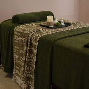 Ensemble de draps de table de massage respirants et hypoallergéniques en toute saison <span class=keywords><strong>polaire</strong></span> vert olive draps de lit résistants à la pilule - Product Image 2