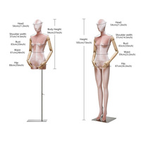 Mannequin féminin en velours, corps entier, avec tête amovible et bras en bois, pour vitrine de boutique et présentation de vêtements