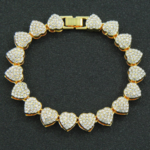 New Hiphop Style Rhinestone Heart Shaped Bracelet Light Luxury Trendy Men's and Women's Styles Alloy Bracelet Wholesale Jewelry - Product Image 4