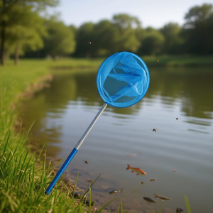 Rete da pesca 20x86 cm in rete blu con manico per catturare pesci e insetti per uso esterno - Product Image 3