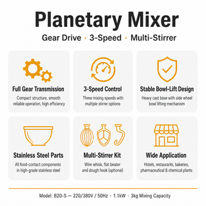 Mélangeur planétaire commercial 20L pour boulangerie et restaurant, bol en acier inoxydable, contrôle numérique, pour la préparation <span class=keywords><strong>de</strong></span> pâtes, <span class=keywords><strong>de</strong></span> biscuits et <span class=keywords><strong>de</strong></span> <span class=keywords><strong>farine</strong></span> - Product Image 4