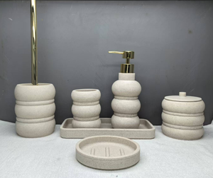 Ensemble d'accessoires de salle de bain en plastique avec poubelle, distributeur de savon, porte-savon, porte-<span class=keywords><strong>brosse</strong></span> à dents et <span class=keywords><strong>brosse</strong></span> <span class=keywords><strong>WC</strong></span> avec support - Product Image 4