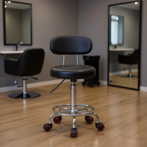 Taburete Redondo Ajustable para Salón, Color Negro, Muebles Comerciales Contemporáneos - Product Image 2