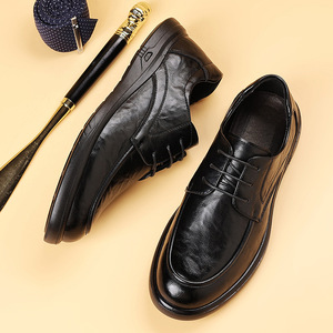 Chaussures en cuir pour hommes, noires, à lacets, pour le bureau, décontractées, à talon plat, style britannique, pour jeunes de 18 à 40 ans - Product Image 3