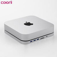 Base de Conexión USB-C de Aluminio de Doble Bahía para Mac Mini M4, Carcasa para SSD M.2 NVMe y SATA de 2.5'', 10Gbps, 4K HDMI, DP, USB-A, Lector de Tarjetas SD y TF