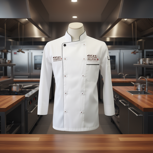 Giacca da Chef per Uomo Chef Philippines, 100% Cotone, Doppio Petto, Colletto alla Coreana, Logo Ricamato, Stile Workwear - Product Image 2