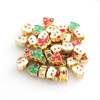 Manik-manik Santa Claus dan Pohon Natal Berlapis Emas, Bahan Zinc Alloy, Lubang Besar, untuk Kerajinan Hadiah Natal