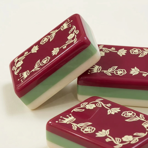 Ensemble de Mahjong de Luxe Américain Victorien Pliable avec Option <span class=keywords><strong>Poker</strong></span>, en Acrylique Vert Sauge Bourgogne, 3 Couches, avec Support Couronne - Product Image 2