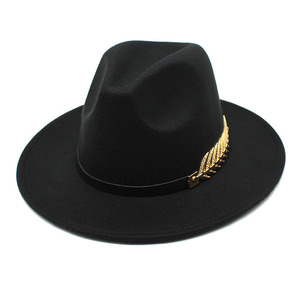 Chapeau Fedora en imitation laine pour femmes, décoration en plumes dorées européennes et américaines, style jazz, automne-hiver, <span class=keywords><strong>vintage</strong></span> britannique - Product Image 2