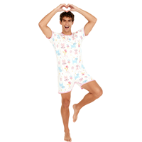 Combinaison en coton pour adulte, motif chat mignon, avec jambes courtes, style baby onesie ABDL, vêtements à manches courtes avec boutons-pression à l'entrejambe pour hommes