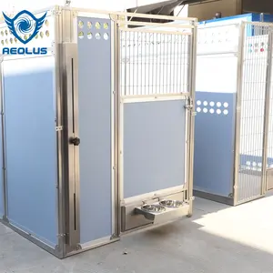 Caseta de perro de hierro 3D de patrón sólido, caseta de perro grande con cierre de botón a presión y palé de bandeja de plástico que incluye cuencos de comida - Product Image 1