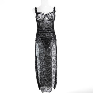 Women Sexy <strong>Black</strong> Lace Sheer Open-Back Strapless Lingerie Dress High Slit Figure-Hugging Net Fabric <strong>Nightdress</strong> Plus Size - Product Image 6