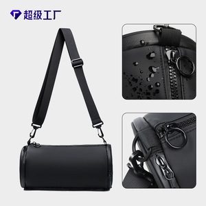 Super Factory Unisex Cylindrical Shoulder <b>Bag</b> Black <b>Waterproof</b> Detachable Strap Outdoor Sports <b>Crossbody</b> <b>Bag</b> - Product Image 1