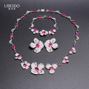 Ensemble de <span class=keywords><strong>bijoux</strong></span> de <span class=keywords><strong>luxe</strong></span> en zircone cubique rose, collier, bracelet, boucles d'oreilles, <span class=keywords><strong>bijoux</strong></span> de mariée, de fête, pour femmes, cadeau de mode de haute qualité - Product Image 1
