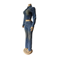 GX88662 Nouvelle Collection 2025 – Ensemble 2 Pièces Tendance pour Femme : Veste en Jean à Manches Longues avec Fermeture Éclair et Jean Assorti