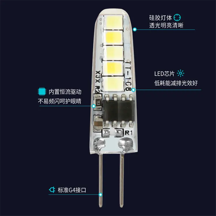 G4 bola lampu LED energi silikon transparan, lampu LED hemat energi silikon kelas tinggi 12V 2.5W 3.5g, lampu rumah AC DC 3W 4W 5W 6W G4 G9
