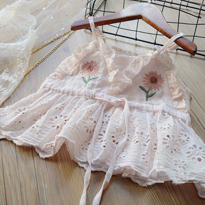 Ensembles de vêtements d'été pour enfants 2021, broderie florale, dentelle, t-shirt sans manches, jean, ensemble 2 pièces, vêtements coréens pour bébés filles - Product Image 5