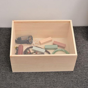 Boîte d'affichage de bijoux Rectangle en bois de pin inachevé avec couvercle coulissant en acrylique Vitrine de souvenir en bois multifonctionnelle - Product Image 4