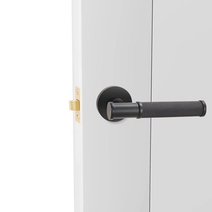 Set di Maniglie per <span class=keywords><strong>Porta</strong></span> con Serratura in Ottone Massiccio Nero Opaco, Design Moderno e Lussuoso, Ambidestro, Hardware di Sicurezza per Interni di Appartamenti - Product Image 2