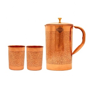 IndianArtVilla Juego de regalo de vasos de diseño en relieve de cobre puro de 3-Vajilla para almacenamiento y bebida - Product Image 2