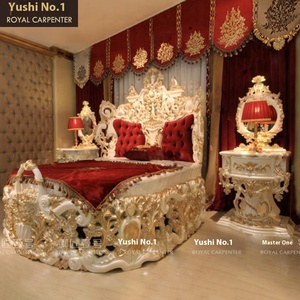 Lit double en bois massif de luxe de style <span class=keywords><strong>palais</strong></span> européen, lit king-size sculpté en or français pour la maison, meubles pour chambre principale - Product Image 1