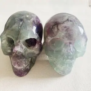 Wholesale Crystal Green Fluorite Quartz Skulls Hand Carved Natural Mineral Realistic Human Skulls For Sale