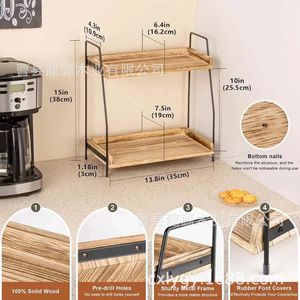 Retro Wooden Double Layer Storage Rack Iron Frame Multifunctional Kitchen Spice Organizer Shelf for Condiments and Tea - Product Image 3