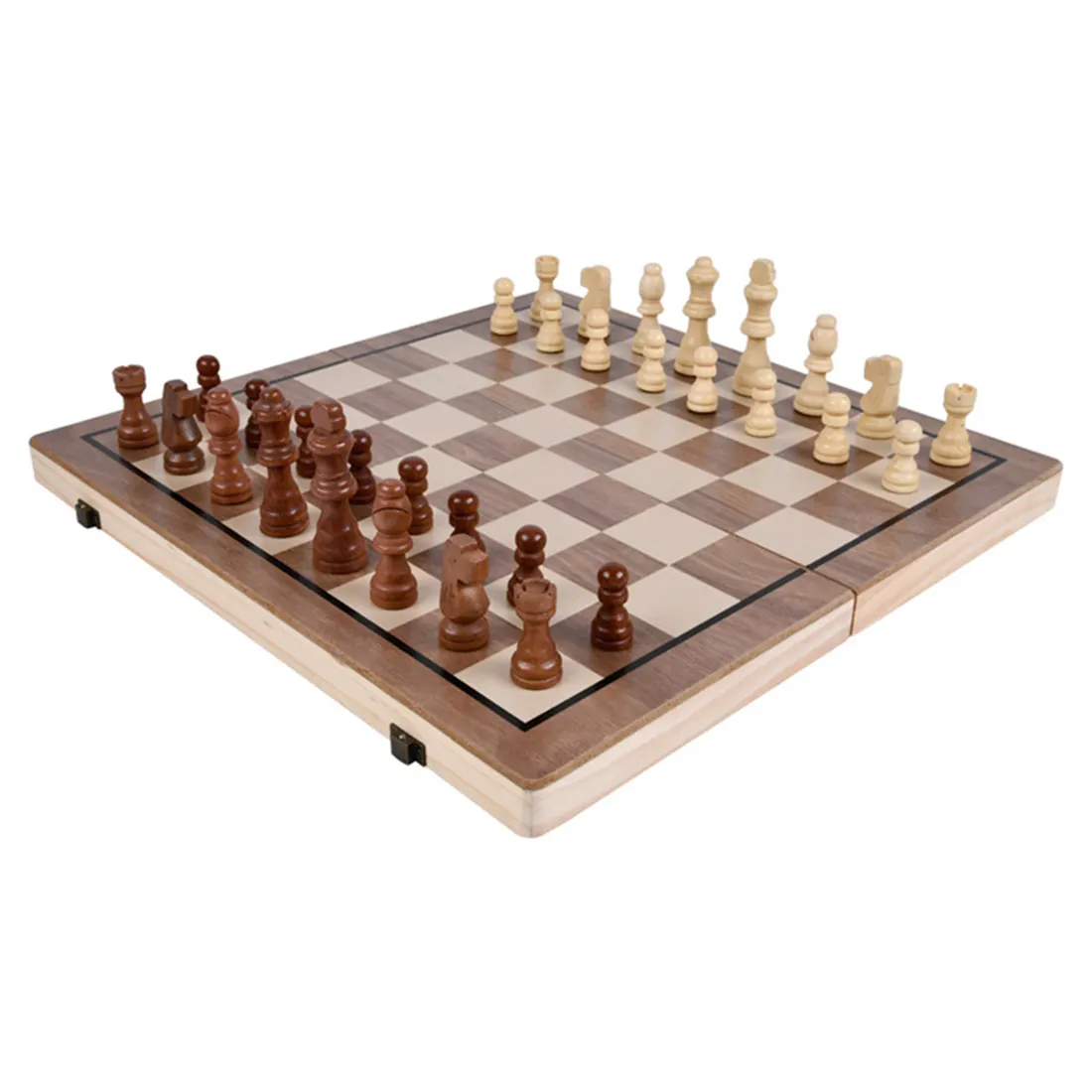 15 ''마그네틱 나무 체스 게임 세트 접이식 보드 체스 조각 저장 슬롯 체스 세트 어린이 성인
