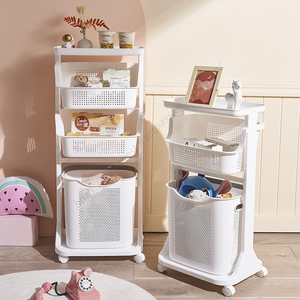 ตะกร้าซักผ้าแบบเคลื่อนที่ 3 ชั้น พร้อมล้อเลื่อนอเนกประสงค์ สำหรับจัดเก็บของใช้ในบ้านและห้องน้ำ ขายส่ง - Product Image 1