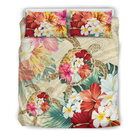 Ensemble de literie tropicale Plumeria tortue polynésienne hawaïenne avec couette impression à la demande ensemble de literie 3 pièces King Size Hawaii