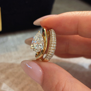 Aazuo-Joyería de lujo con diamantes cultivados en laboratorio, 1,5 quilates, oro amarillo macizo de 18 quilates, estilo Vingae, conjunto de anillos de compromiso con forma de gota de agua, regalo para mujer - Product Image 5
