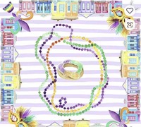 Tapis de Mahjong Mardi Gras King Cake, motif Masque de la Maison de la Nouvelle-Orléans, rayures violettes, antidérapant, pour table de jeu de fête