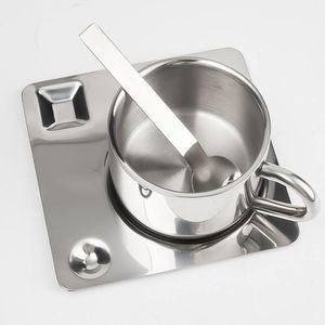 Juego creativo de tazas de café de acero inoxidable, platillo Simple, taza de té de agua y leche, producto de Metal para la escuela - Product Image 3