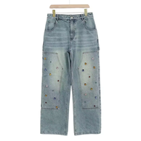 Modèle de mode personnalisé strass Jeans pantalon Streetwear Baggy jambe large diamant Denim Jeans hommes avec des pierres précieuses