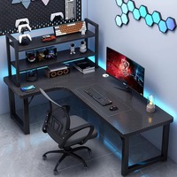 Bureau d'angle en L pour e-sport avec étagère intégrée pour la maison, la chambre, l'apprentissage et le bureau