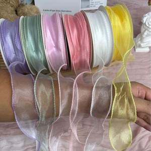 Bantlı Balık Kuyruğu Organze Kurdele Yanardöner Renkli Çiçek Buketi Kadife Kurdele Çift Taraflı DIY Çiçek Sanatı Moda Noel - Product Image 1