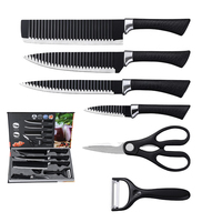 Ensemble de 6 couteaux de cuisine en acier inoxydable avec revêtement antiadhésif noir, avec boîte de couleur