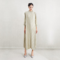 Vente en gros de robes plissées pour femmes à col rond et amples pour femmes, robe longue décontractée pour femmes, grande taille