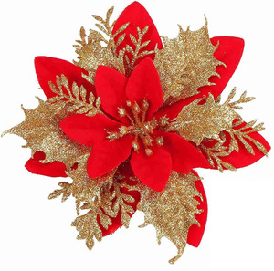 Flor Artificial <span class=keywords><strong>Grande</strong></span> Decoración Artificial Poinsettia Árbol <span class=keywords><strong>Grande</strong></span> Poinsettias con Purpurina Flores de Navidad - Product Image 1