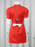 Robe de soirée élégante pour femme, rouge, coupe trapèze, mini, à manches courtes, taille haute, avec nœud en satin tissé, robe rouge tendance avec nœud