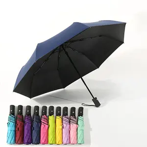 Groothandel Volautomatische Anti Uv Regen Custom Logo Promotionele Winddichte Drievoudige Auto Open Paraplu