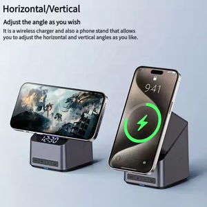 Mới Đến 15W Nhanh Chóng Từ Sạc Không Dây Đứng Cảm Ứng Tự Động Xoay 3 Trong 1 Sạc Không Dây Kỹ Thuật Số Đồng Hồ Báo Thức - Product Image 3
