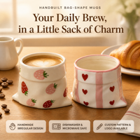 Vente en gros directe d'usine, tasse en céramique créative de 300 ml en forme de sac irrégulier, tasse à boire peinte à la main pour cadeau