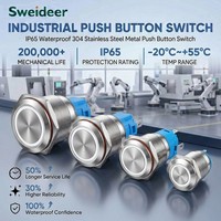 Interrupteur à bouton-poussoir métallique éclairé Sweideer 12mm 16mm 19mm 22mm IP65 en acier inoxydable avec symbole d'alimentation LED et connecteur