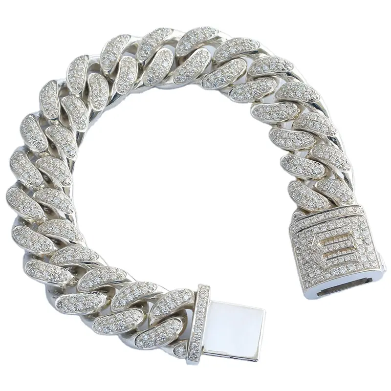 Bracelet en diamant VVS Hip Hop Bracelet Mosan Diamond Punk Bully Bracelet en argent sterling plaqué or S925 Bracelet cubain en diamant complet